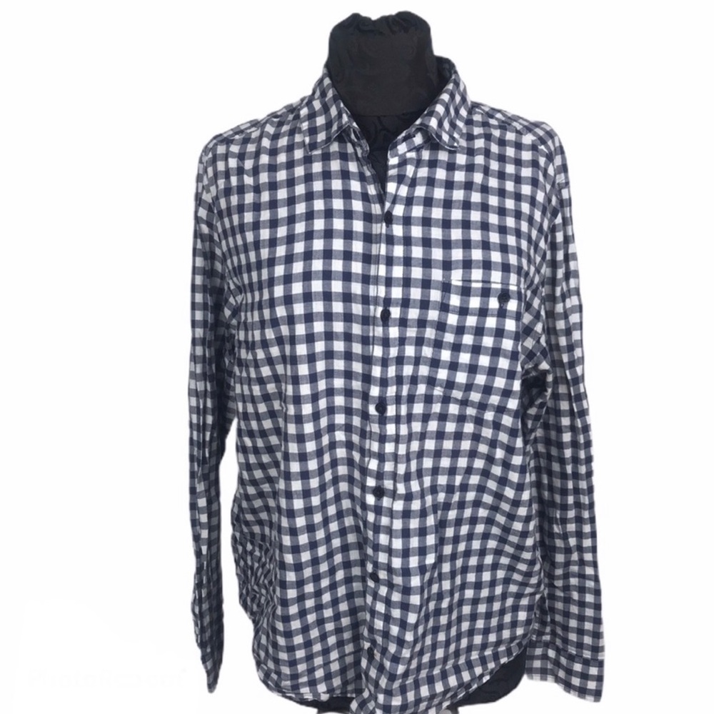 Horny Toad Navy Blue & White Checkered Button Up - Plaid Long-sleeve Shirt